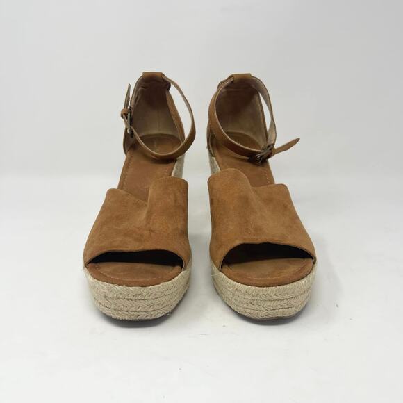 Universal Thread Cognac Brown Faux Suede Espadrille Wedge Sandals - Picture 5 of 8
